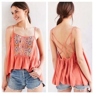 Ecote Orange Rhapsody Embroidered Boho Cami Tank